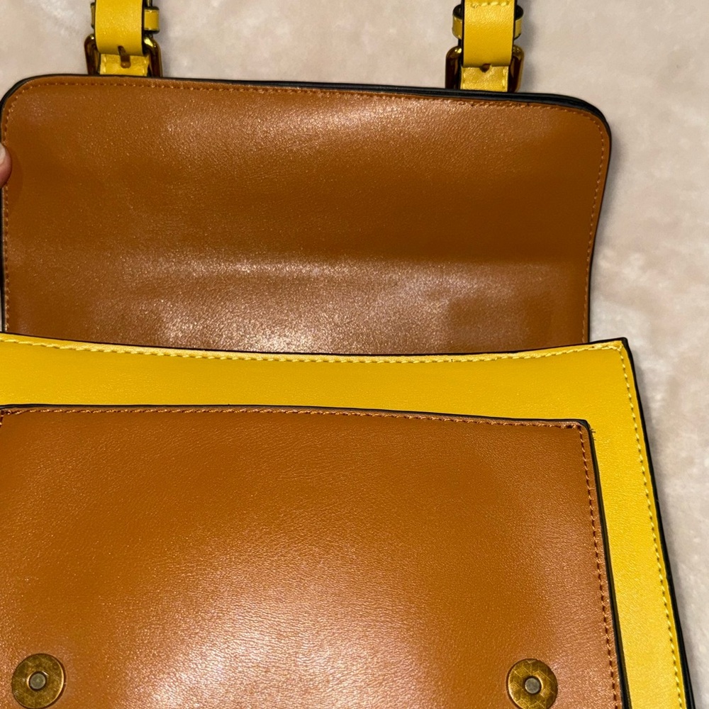 Vintage Banned Retro Mini Messenger Handbag Satchel Toffee & Sunshine Yellow EUC - Picture 8 of 15